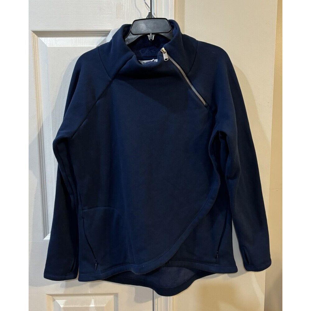 Athleta Navy Blue Pullover Hoodie with Asymmetric Zip